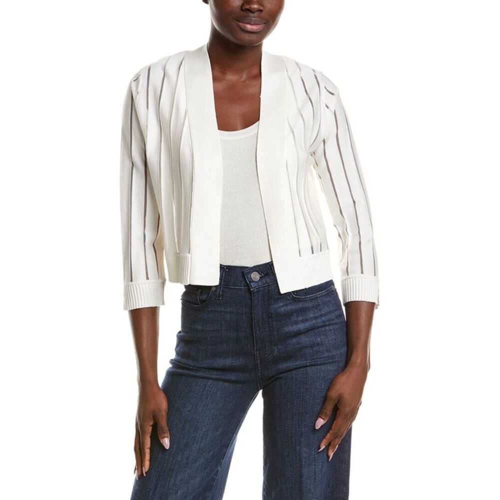Anne Klein Womens  Sheer Stripe Shrug, White